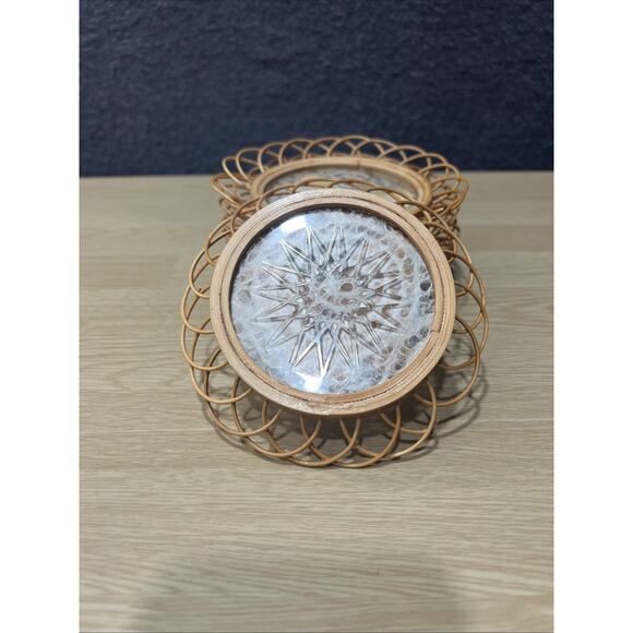 Set of 6 Vintage Pressed Butterfly Wicker Bamboo Plastic Coasters - Picture 7 of 9